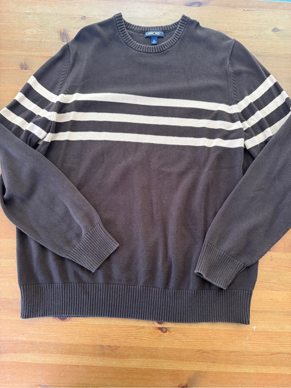Cherokee Men’s XL Brown Crewneck Sweater with Cream Stripes